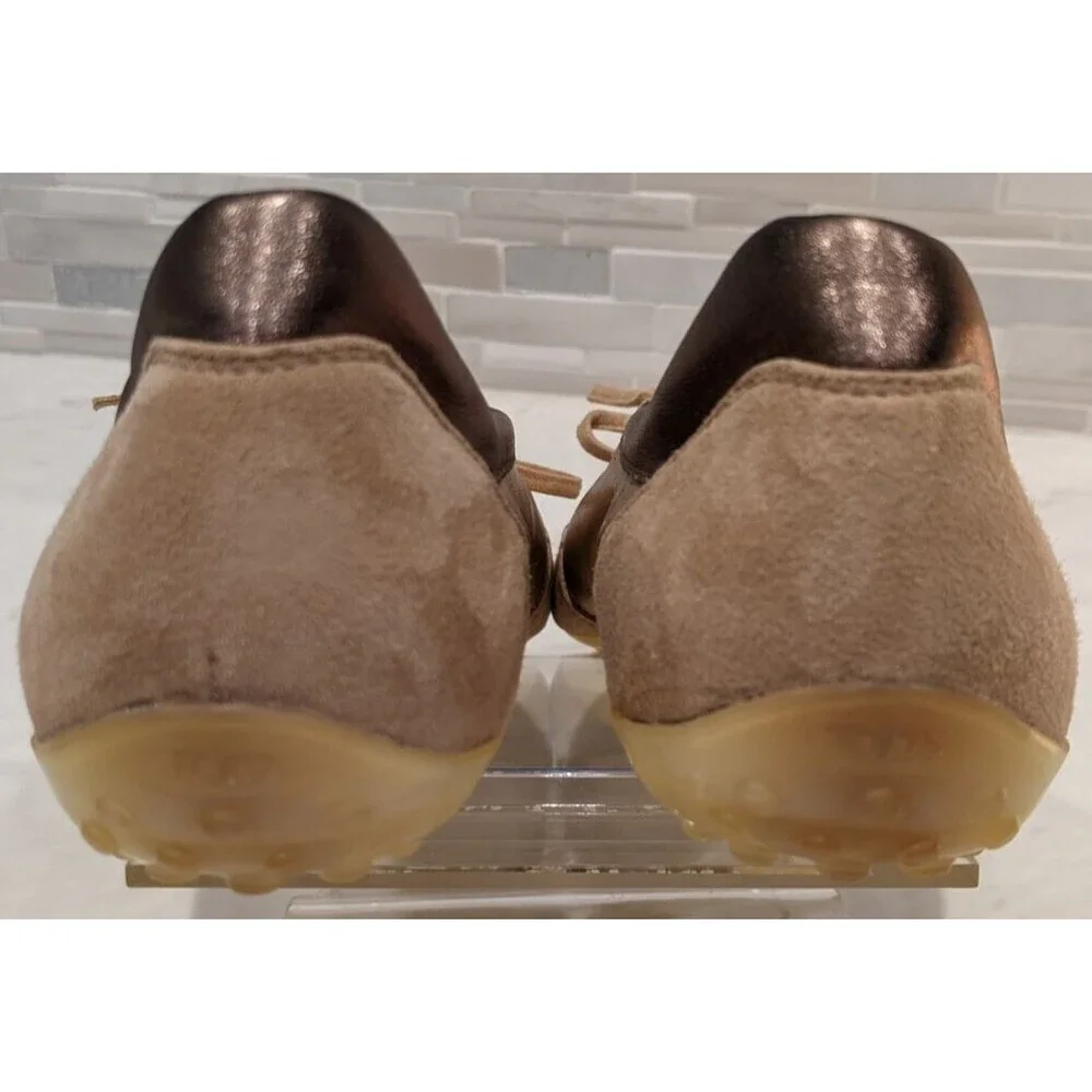 Women's TOD'S Beige Leather & Metallic Gold/Pewter Leather Low-Top Sneakers 11.5